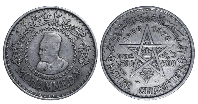 Morocco, Mohammed V (1955 - 1957), 500 francs, 1956 year, Silver, 22,5 gr, Y#54