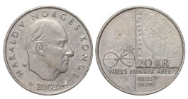 Norway, King Harald V (1991 - present), 20 kroner, 2002 year, Nickel Brass, 9,9 gr, KM#471, 200th birthday of Niels Henrik Abel