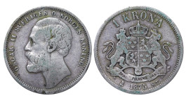 Sweden, Oscar II (1872 - 1907), 1 krone, 1875 year, Silver, 7,5 gr, KM#351