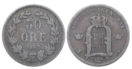 Sweden, Oscar II (1872 - 1907), 50 ore, 1883 year, Silver, 5 gr, KM#740