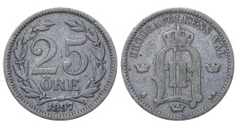 Sweden, Oscar II (1872 - 1907), 25 ore, 1897 year, Silver, 2,42 gr, KM#739