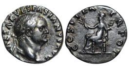 Roman Empire, Emperor Vespasian, Denarius, 70 A.D. Rev: Pax, Rome, RIC 10