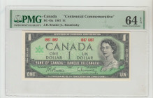 Canada, Queen Elizabeth II (1952 - 2022). Centennial Commemorative 1 Dollar 1967 BC-45a J.R. Beattie | L. Rasminsky 64 Choice Uncirculated
PMG 64