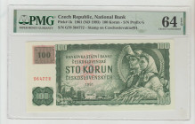 Czech Republic, President Antonín Novotný (1957 - 1968). National Bank 100 Korun 1961 (ND 1993) S/N Prefix G Pick#1k S/N G78 564772 - Stamp on Czechos...