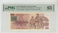 Czech Republic, President Ludvík Svoboda (1968 - 1975). National Bank Pick# 2a 1973 (ND 1993) 500 Korun - S/N Prefix U S/N U19 485410 - Stamp on Czech...