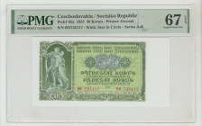 Czechoslovakia/Socialist Republic, President Antonín Zápotocký (1953 - 1957). Pick# 85a 1953 50 Korun - Printer: Goznak S/N BN735117 - Wmk: Star in Ci...