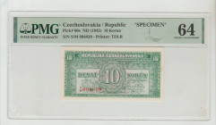 Czechoslovakia/Socialist Republic, President Edvard Beneš (1945 - 1948). "SPECIMEN" Pick# 60s ND (1945) 10 Korun S/N S/M 804820 - Printer: TDLR 64 Cho...