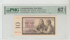 Czechoslovakia, President Antonín Novotný (1957 - 1968). State Bank Pick# 88d 1960 10 Korun - Printer: STC-P S/N S54 894712 - Series J, S - Dry Printi...