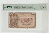 Czechoslovakia/Socialist Republic President Antonín Zápotocký (1953 - 1957). Pick# 86a 1953 100 Korun - Printer: Goznak S/N CP280374 - Wmk: Star in Ci...