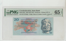 Czechoslovakia, PresidentLudvík Svoboda (1968 - 1975). State Bank Pick# 92a 1970 (ND 1971) 20 Korun - Printer: STC-P S/N F27 974942 - Wmk: Stars & Lin...