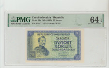 Czechoslovakia/Republic, President Edvard Beneš (1945 - 1948). Pick# 61a ND (1945) 20 Korun S/N HV472247 - Printer: W&S 64 Choice Uncirculated
PMG 64...