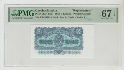 Czechoslovakia/Peoples Republic President Antonín Zápotocký (1953 - 1957). "Replacement" Pick# 79a* RB2 1953 3 Koruny - Printer: Goznak S/N ZB456763 -...