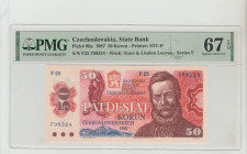 Czechoslovakia, President Gustáv Husák (1975 - 1989). State Bank Pick# 96a 1987 50 Korun - Printer: STC-P S/N F25 798524 Wmk: Stars & Linden Leaves - ...