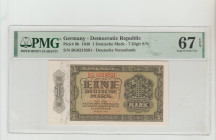 Germany, Democratic Republic Pick# 9b 1948 1 Deutsche Mark - 7 Digit S/N S/N BG0219591 - Deutsche Notenbank 67 Superb Gem Unc
PMG 67