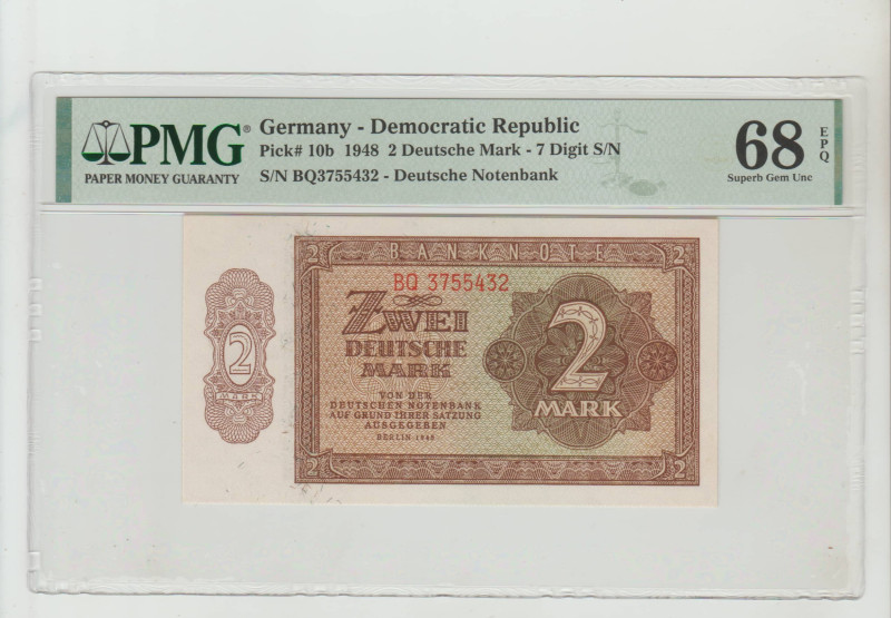 Germany - Democratic Republic, Pick# 10b 1948 2 Deutsche Mark - 7 Digit S/N S/N ...