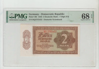 Germany - Democratic Republic, Pick# 10b 1948 2 Deutsche Mark - 7 Digit S/N S/N BQ3755432 - Deutsche Notenbank 68 Superb Gem Unc
PMG 68