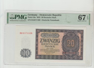 Germany, President Theodor Heuss (1949 - 1959). Democratic Republic Pick# 19a 1955 20 Deutsche Mark S/N EG6171108 - Deutsche Notenbank 67 Superb Gem U...