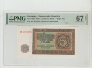 Germany - Democratic Republic Pick# 11b 1948 5 Deutsche Mark - 7 Digit S/N S/N AH4674239 - Deutsche Notenbank 67 Superb Gem Unc
PMG 67