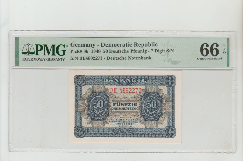 Germany - Democratic Republic Pick# 8b 1948 50 Deutsche Pfennig - 7 Digit S/N S/...