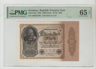Germany, President Friedrich Ebert (1919 - 1925). Germany, Republic Treasury Note Pick# 82a 1922 1000 Mark - Wmk: 1000 S/N 23B334492 - S/N 4mm or Less...