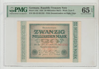 Germany, President Friedrich Ebert (1919 - 1925). Germany, Republic Treasury Note Pick# 118a 1923 20 Milliarden Mark - Wmk: Type E S/N SD-33 051232 - ...
