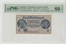 Germany, President Adolf Hitler (1934 - 1945). Occupied Territories WWII Pick# R138a SB188a ND (1940-45) 5 Reichsmark S/N 3577783 Block M - 7 Digit S/...