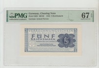 Germany, President Adolf Hitler (1934 - 1945). Clearing Note Pick# M39 SB162 1944 German Armed Forces 5 Reichsmark 67 Superb Gem Unc
PMG 67