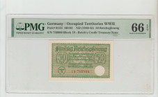 Germany, President Adolf Hitler (1934 - 1945). Occupied Territories WWII Pick# R135 SB185 ND (1940-45) 50 Reichspfennig S/N 748986 Block 19 - Reich's ...