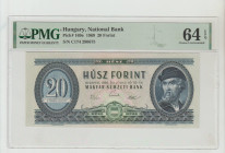 Hungary, First Secretary Janos Kadar (1956 - 1985). Hungary, National Bank Pick# 169e 1969 20 Forint S/N C174 290675 64 Choice Uncirculated
PMG 64