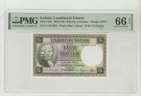 Iceland, King Kristjan X (1918 - 1944). Landsbanki Íslands Pick# 32b 1928 (ND 1948-56) 5 Krónur - Printer: BWC S/N C1437503 - Wmk: Man's Head With S/N...