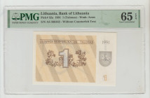 Lithuania, President Vytautas Landsbergis (1990 - 1992). Bank of Lithuania Pick# 32a 1991 1 (Talonas) - Wmk: Arms S/N AS 566442 - Without Counterfeit ...
