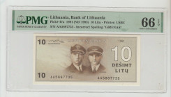 Lithuania, President Vytautas Landsbergis (1990 - 1992). Bank of Lithuania Pick# 47a 1991 (ND 1993) 10 Litu - Printer: USBC S/N AA5887735 - Incorrect ...