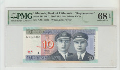 Lithuani, President Valdas Adamkus (2004 - 2009). Bank of Lithuania "Replacement" Pick# 68* RE7 2007 10 Litu - Printer: F-CO S/N AZ0148865 - Wmk: Arms...