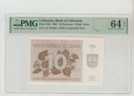 Lithuania, President Vytautas Landsbergis (1990 - 1992). Bank of Lithuania Pick# 35b 1991 10 (Talonas) - Wmk: Arms S/N AA 552462 - With Counterfeit Te...