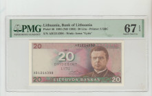 Lithuania, President Vytautas Landsbergis (1990 - 1992). Bank of Lithuania Pick# 48 1991 (ND 1993) 20 Litu - Printer: USBC S/N AB1214398 - Wmk: Arms "...