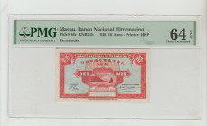 Macau, Banco Nacional Ultramarino Pick# 36r KNB21b 1946 10 Avos - Printer: HKP Remainder 64 Choice Uncirculated
PMG 64