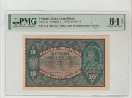Poland, President Józef Piłsudski (1918 - 1922). State Loan Bank Pick# 25 CM#25a-c 1919 10 Marek S/N 2AR 430755 - Wmk: Grid With Rounded Corners 64 Ch...