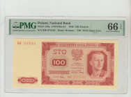 Poland, President August Zaleski (1947 - 1972). National Bank Pick# 139a CM#139a-d/f 1948 100 Zlotych S/N KR1375164 - Wmk: Woman - "100" With Outer Li...