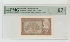 Poland, President Wladyslaw Raczkiewicz (1939 - 1947). Emission Bank Pick# 100 CM#100 1941 2 Zlote S/N AF6148199 - Wmk: Geometric Pattern 67 Superb Ge...