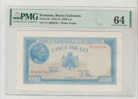 Romania, King Michael I (1940 - 1947). Banca Nationala Pick# 55 1943-44 5000 Lei S/N J/1 0995346 - Wmk: Trajan 64 Choice Uncirculated
PMG 64