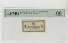 Russian Empire, Emperor Nicholas II (1894 - 1917). Russia, Treasury Small Change Note Pick# 26a ND (1915) 3 Kopeks 66 Gem Uncirculated
PMG 66