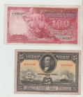 Latvia, President Karlis Ulmanis (1934 - 1940), 100 Latu, 1939 year; President Gustavs Zemgals (1927 - 1930), 25 Latu, 1928 year
