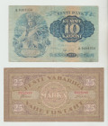 Estonia, President-Regent Konstantin Päts (1937 - 1938). 10 kumme krooni, 19387 year; 2nd State Elder Konstantin Päts (1921 - 1922).25 marka, 1921 yea...