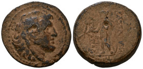 SELEUKID KINGS of SYRIA. Alexander I Balas, 152-145 BC. Antioch on the Orontes. Head of Alexander I right, wearing lion skin headdress. Rev. ΒΑΣΙΛΕΩΣ ...