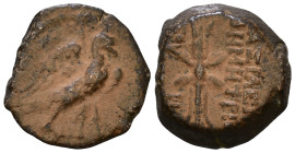 SELEUKID KINGS of SYRIA. Demetrios II Nikator, second reign, 129-126/5 BC. Antioch on the Orontes. Eagle with spread wings standing right, thyrsos ove...