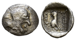 DYNASTS OF LYCIA. Uncertain dynast (Circa 4th century BC). AR Hemiobol. Helmeted head of Athena right. Bird (eagle?) standing right within pelleted sq...