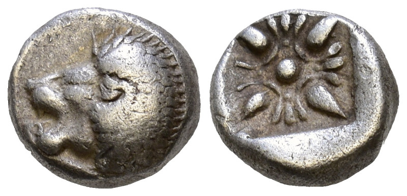 Ionia. Miletos circa 525-475 BC. Obol AR Forepart of lion to right, his head tur...