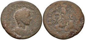 ELAGABALUS, Antioch, Seleucis and Pieria (218-222 AD) Obv: AVT K M AV ANTΩNINOC CЄ, laureate head right. Rev: ANTIOXE ΩNMKOΛΩ, Tyche seated left on ro...