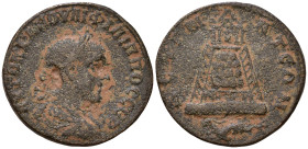 COMMAGENE. Zeugma. Philip I, 244-249. AVTOK K M IOVΛI ΦΙΛΙΠΠOC CЄB. Laureate, draped and cuirassed bust right; c/m Rev: ZЄVΓMATЄΩN Tetrastyle temple a...