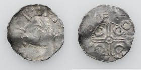 Belgium. Lower Lorraine. Albert II 1031-1063. AR Denar (18mm, 0.99g). Dinant mint. [ALBE]RTVS, diademed bust left / +ðEO[NAM], dual crosslines with ri...